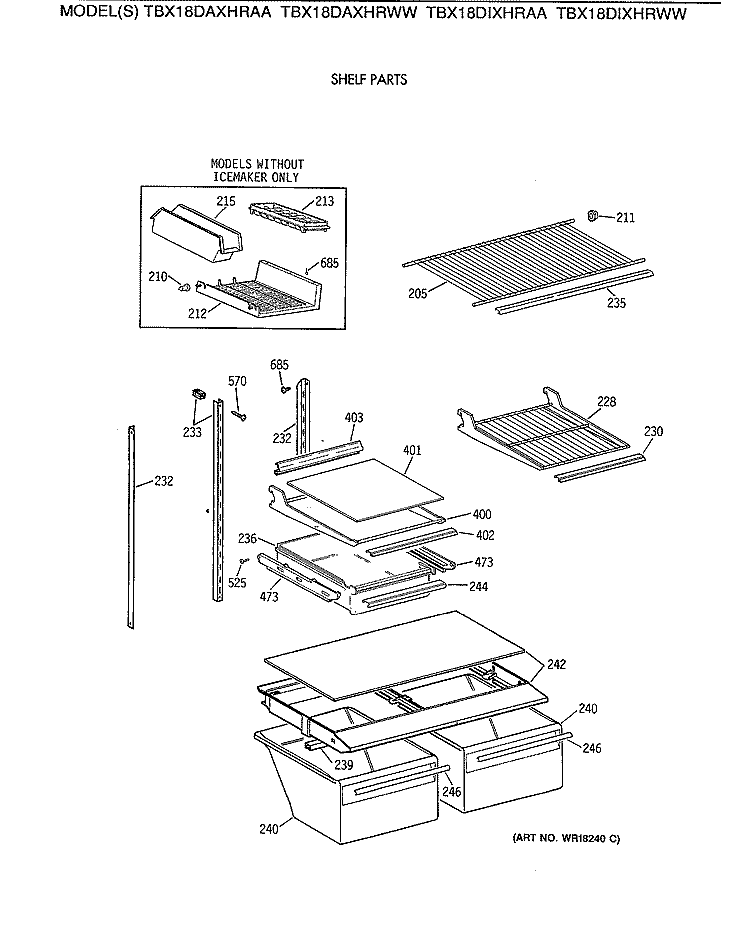 SHELF PARTS Diagram and Parts List for TBX18DAXHRWW  General Electric Refrigerator