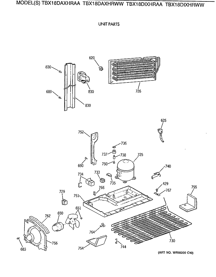 UNIT PARTS Diagram and Parts List for TBX18DAXHRWW  General Electric Refrigerator
