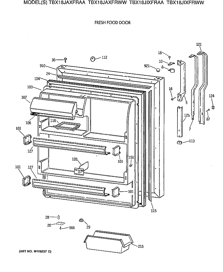 FRESH FOOD DOOR Diagram and Parts List for TBX18JAXFRAA  General Electric Refrigerator