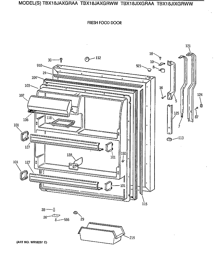 FRESH FOOD DOOR Diagram and Parts List for TBX18JIXGRAA  General Electric Refrigerator