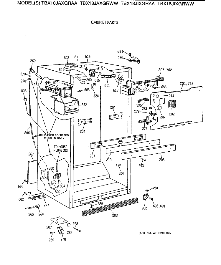CABINET PARTS Diagram and Parts List for TBX18JIXGRAA  General Electric Refrigerator