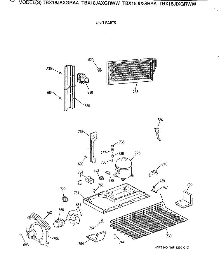 UNIT PARTS Diagram and Parts List for TBX18JIXGRAA  General Electric Refrigerator