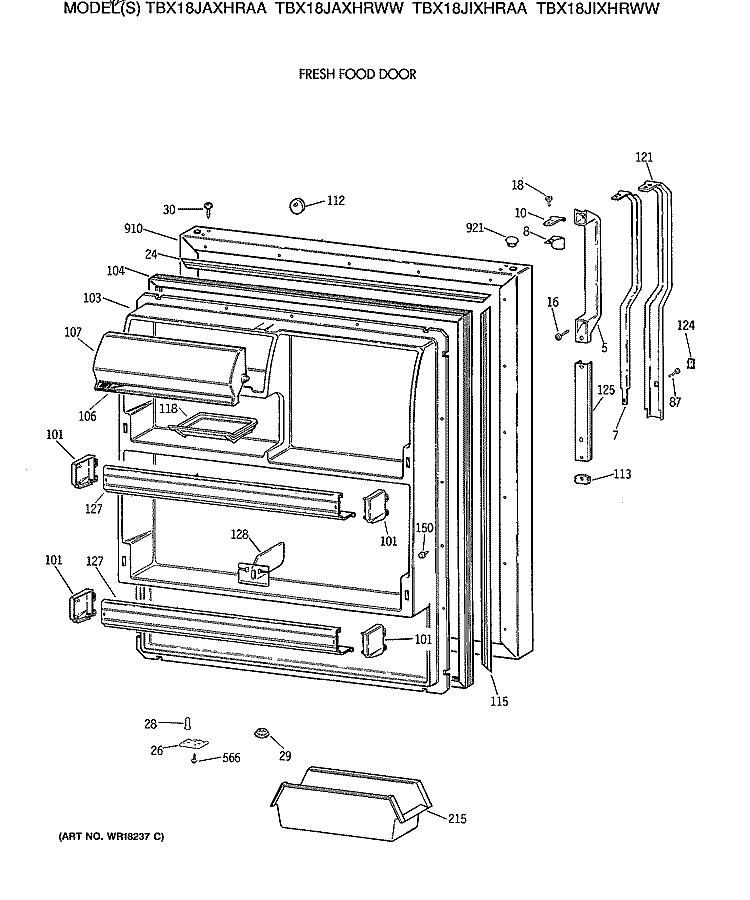 FRESH FOOD DOOR Diagram and Parts List for TBX18JIXHRAA  General Electric Refrigerator