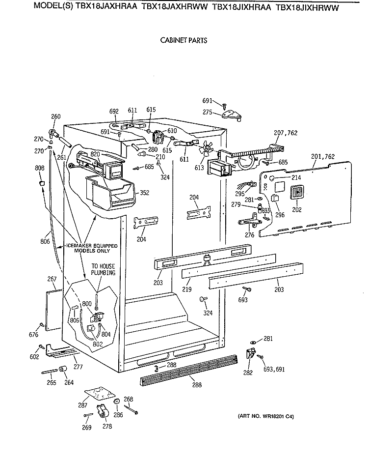 CABINET PARTS Diagram and Parts List for TBX18JIXHRAA  General Electric Refrigerator