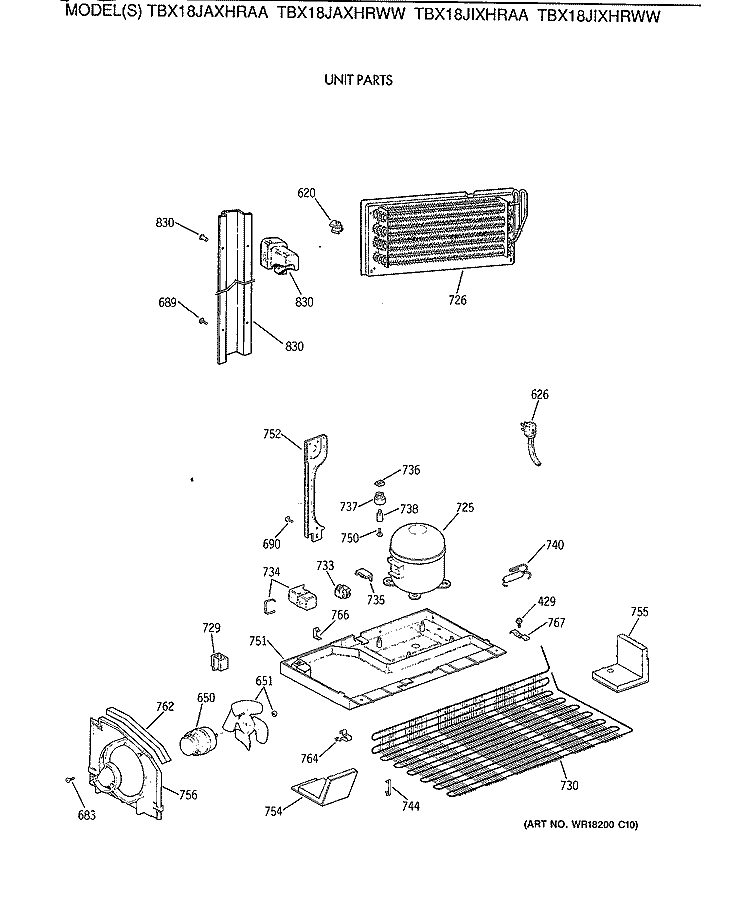 UNIT PARTS Diagram and Parts List for TBX18JIXHRAA  General Electric Refrigerator