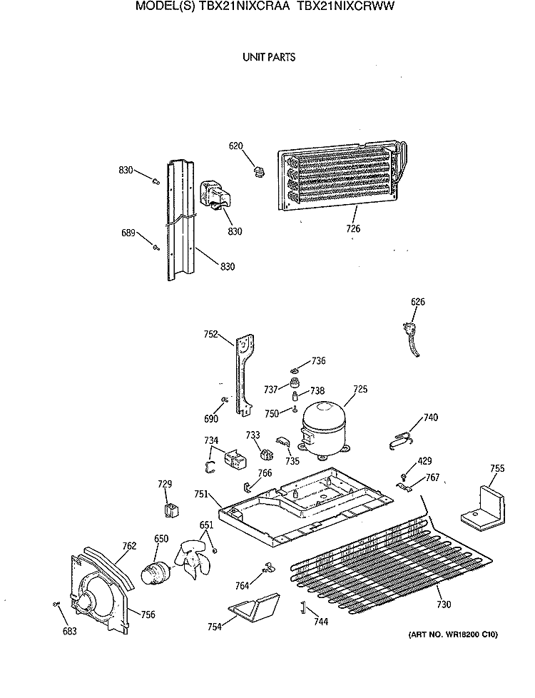 UNIT PARTS Diagram and Parts List for TBX21NIXCRWW  General Electric Refrigerator