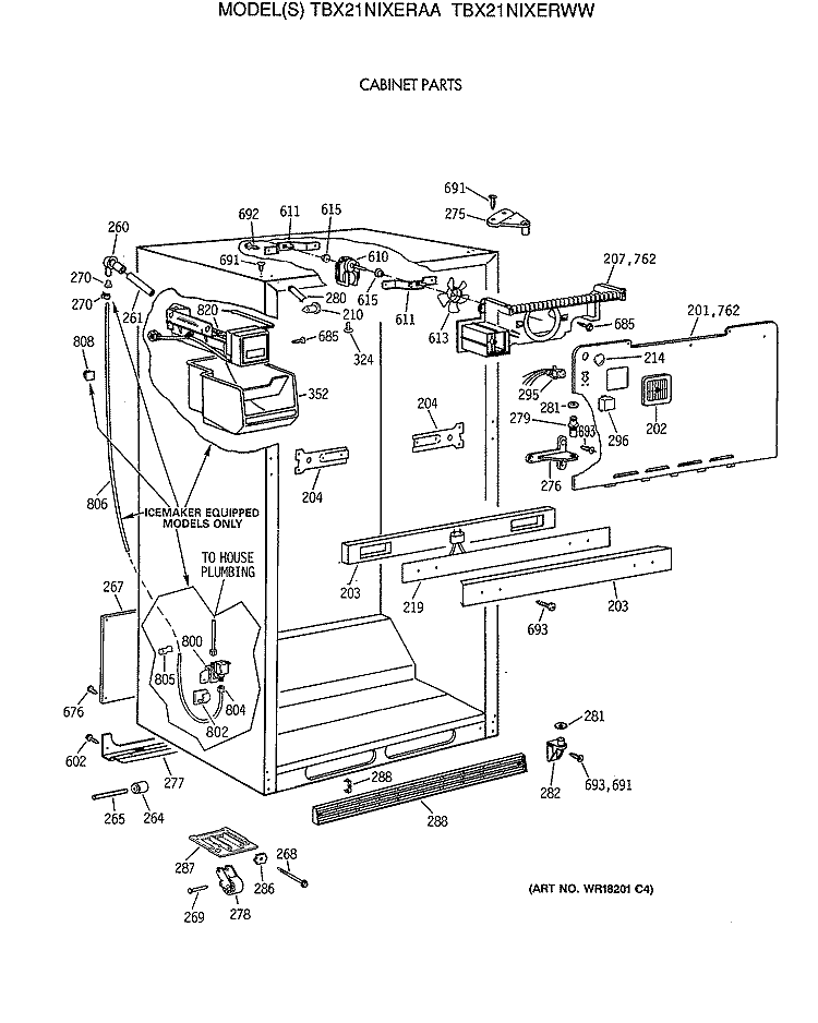 CABINET PARTS Diagram and Parts List for TBX21NIXERAA  General Electric Refrigerator