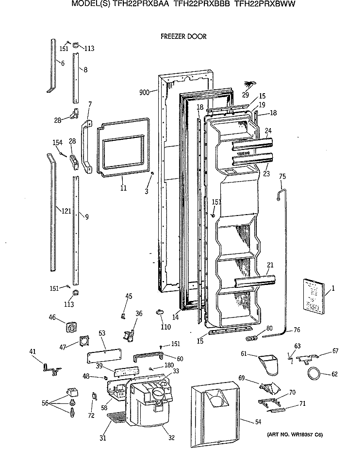 FREEZER DOOR Diagram and Parts List for TFH22PRXBBB  General Electric Refrigerator
