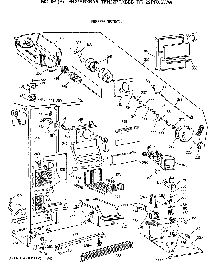 FREEZER SECTION Diagram and Parts List for TFH22PRXBBB  General Electric Refrigerator