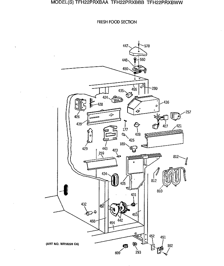 FRESH FOOD SECTION Diagram and Parts List for TFH22PRXBBB  General Electric Refrigerator