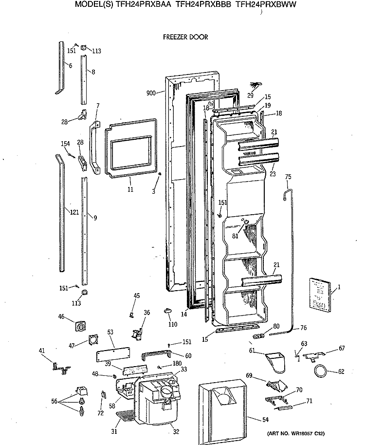 FREEZER DOOR Diagram and Parts List for TFH24PRXBWW  General Electric Refrigerator