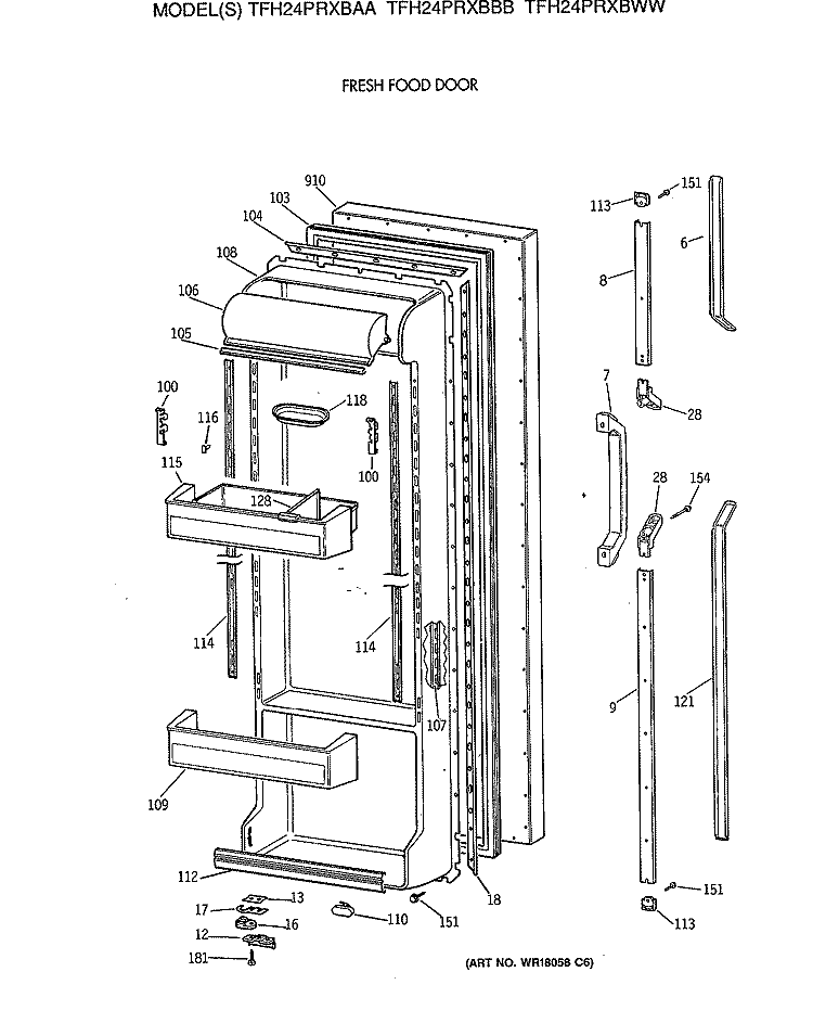 FRESH FOOD DOOR Diagram and Parts List for TFH24PRXBWW  General Electric Refrigerator