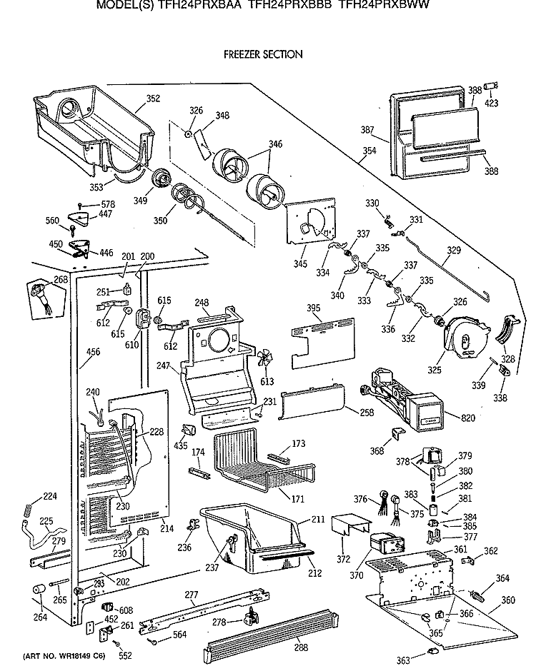 FREEZER SECTION Diagram and Parts List for TFH24PRXBWW  General Electric Refrigerator