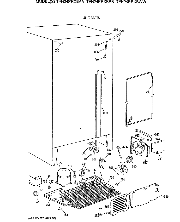 UNIT PARTS Diagram and Parts List for TFH24PRXBWW  General Electric Refrigerator