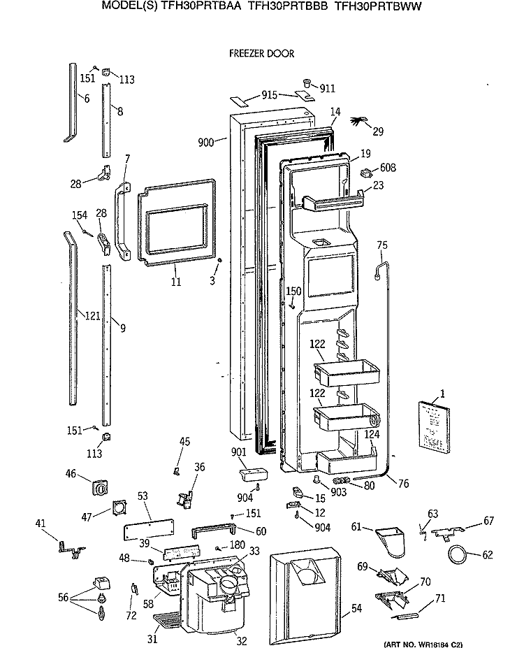 FREEZER DOOR Diagram and Parts List for TFH30PRTBAA  General Electric Refrigerator