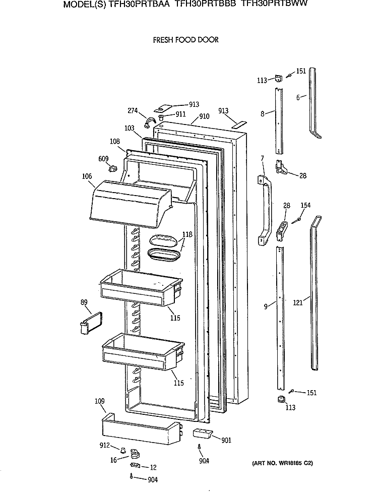 FRESH FOOD DOOR Diagram and Parts List for TFH30PRTBAA  General Electric Refrigerator
