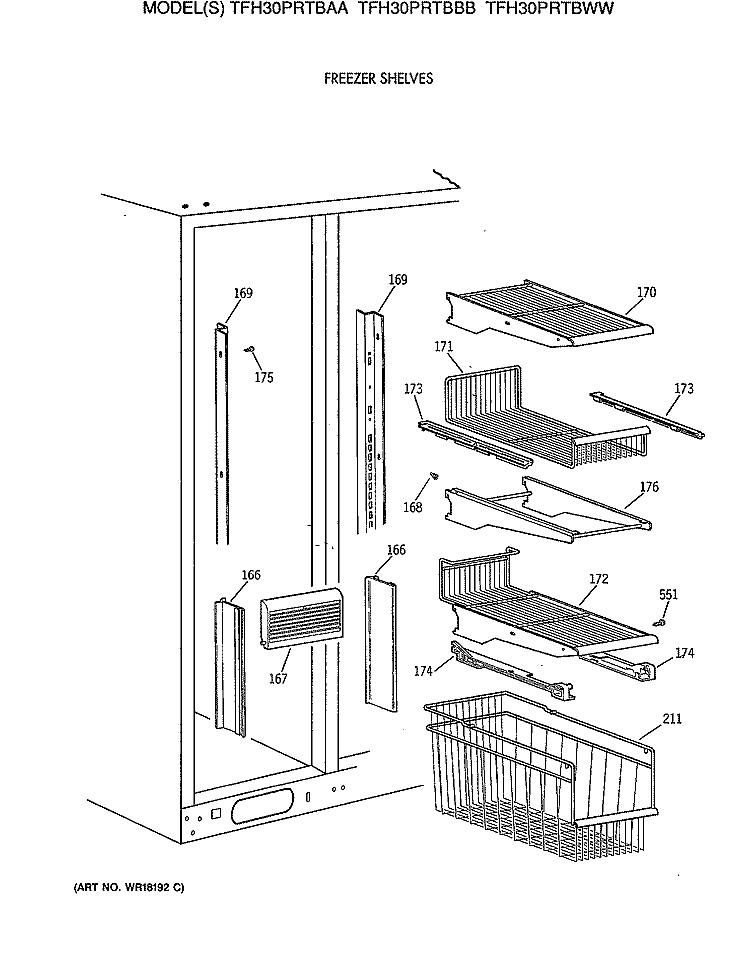 FREEZER SHELVES Diagram and Parts List for TFH30PRTBAA  General Electric Refrigerator
