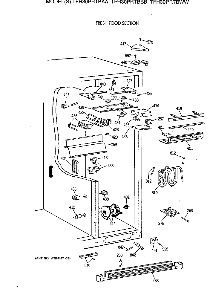 FRESH FOOD SECTION Diagram and Parts List for TFH30PRTBAA  General Electric Refrigerator