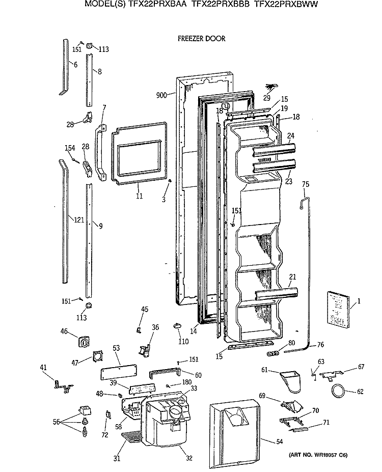 FREEZER DOOR Diagram and Parts List for TFX22PRXBAA  General Electric Refrigerator