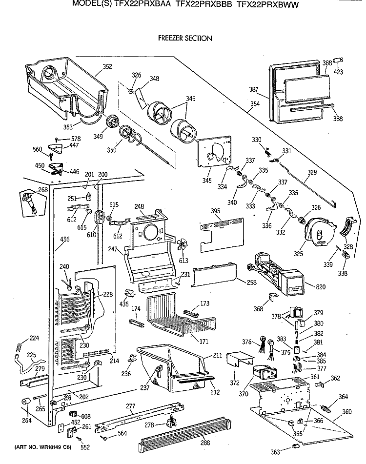 FREEZER SECTION Diagram and Parts List for TFX22PRXBAA  General Electric Refrigerator
