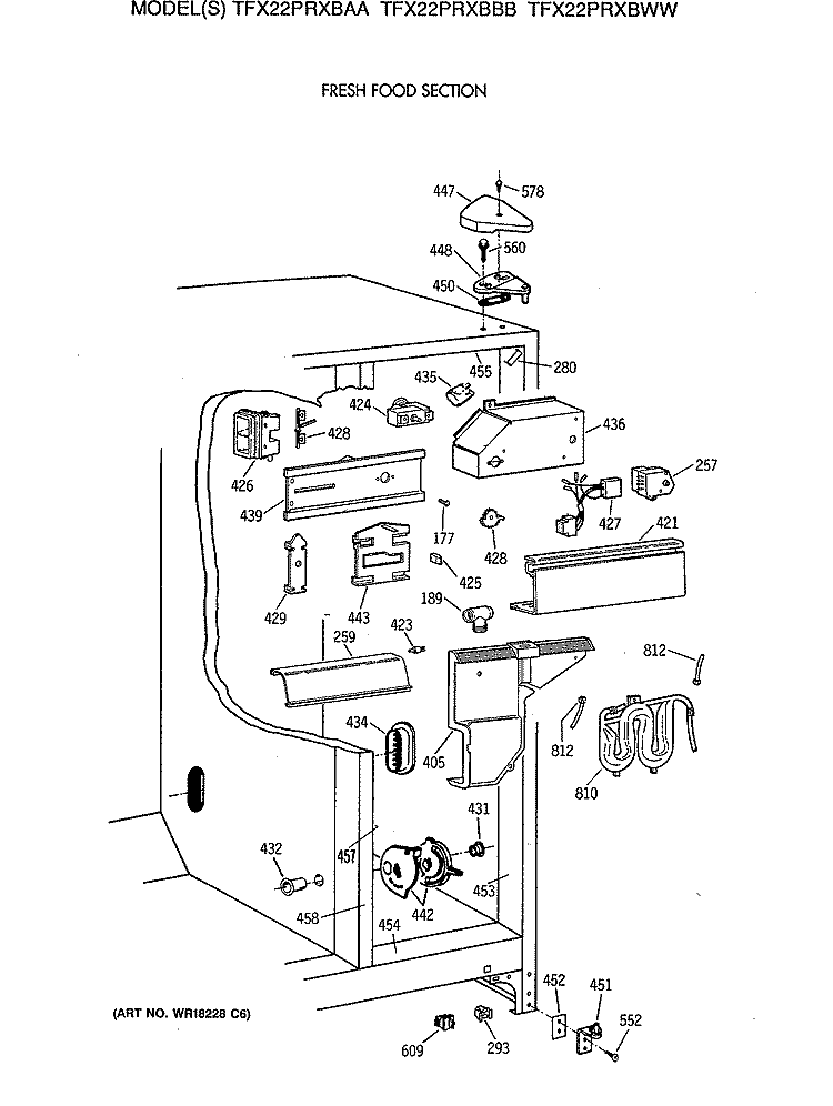 FRESH FOOD SECTION Diagram and Parts List for TFX22PRXBAA  General Electric Refrigerator