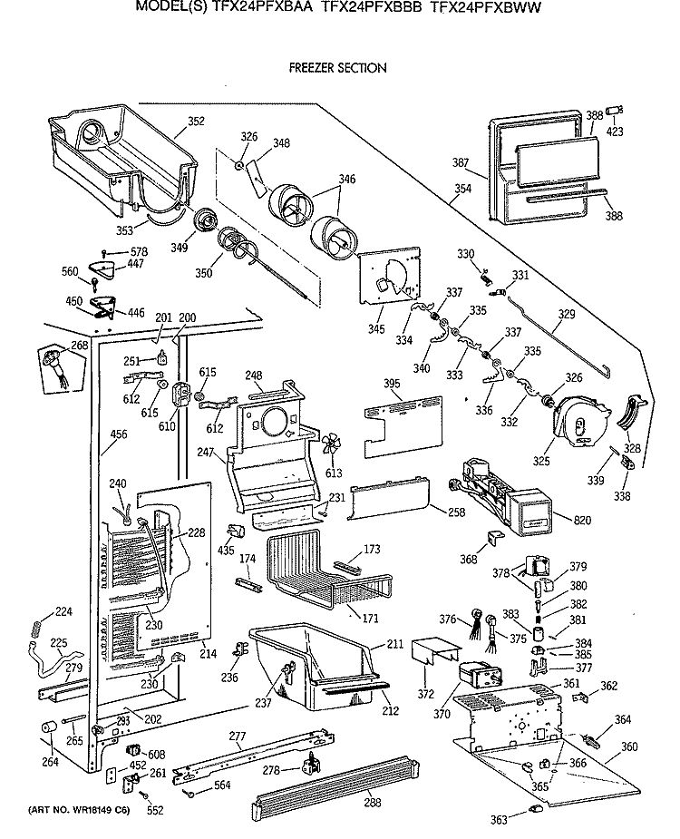 FREEZER SECTION Diagram and Parts List for TFX24PFXBAA  General Electric Refrigerator