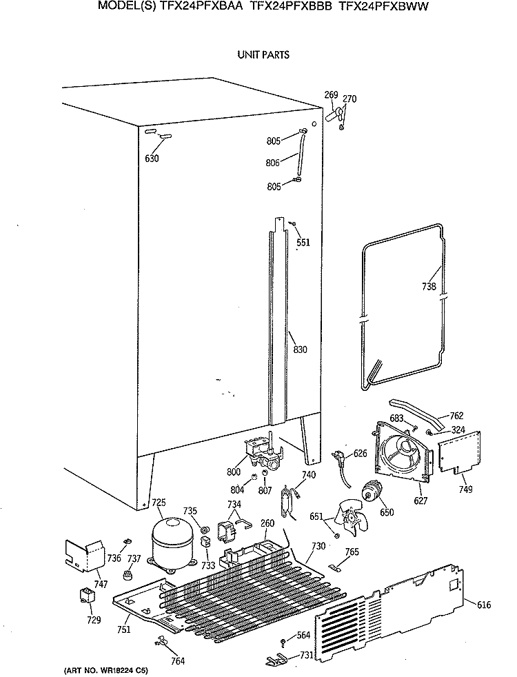UNIT PARTS Diagram and Parts List for TFX24PFXBAA  General Electric Refrigerator