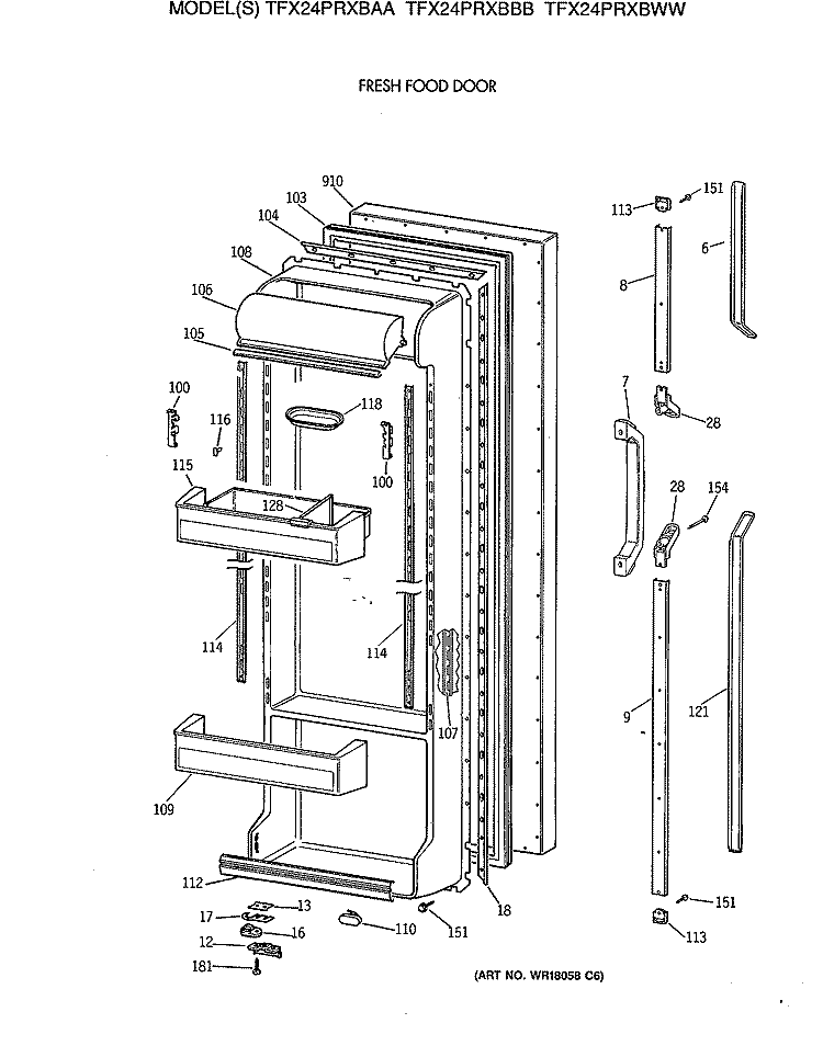FRESH FOOD DOOR Diagram and Parts List for TFX24PRXBWW  General Electric Refrigerator