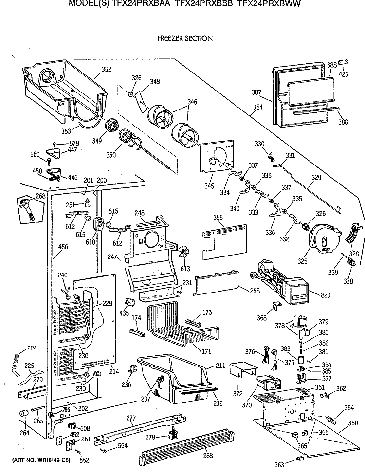 FREEZER SECTION Diagram and Parts List for TFX24PRXBWW  General Electric Refrigerator