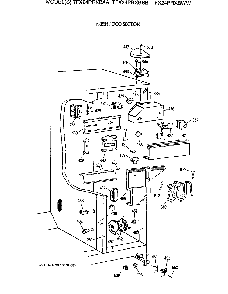FRESH FOOD SECTION Diagram and Parts List for TFX24PRXBWW  General Electric Refrigerator