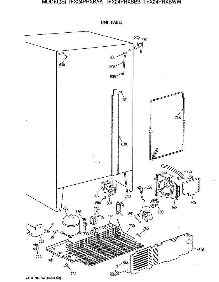 UNIT PARTS Diagram and Parts List for TFX24PRXBWW  General Electric Refrigerator