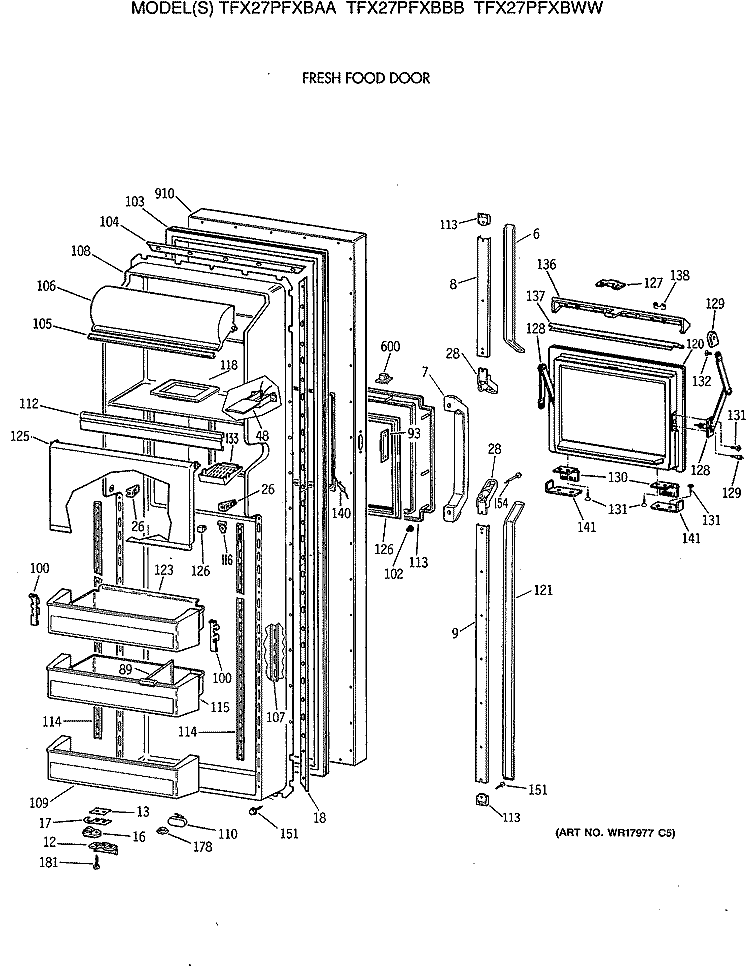 FRESH FOOD DOOR Diagram and Parts List for TFX27PFXBAA  General Electric Refrigerator