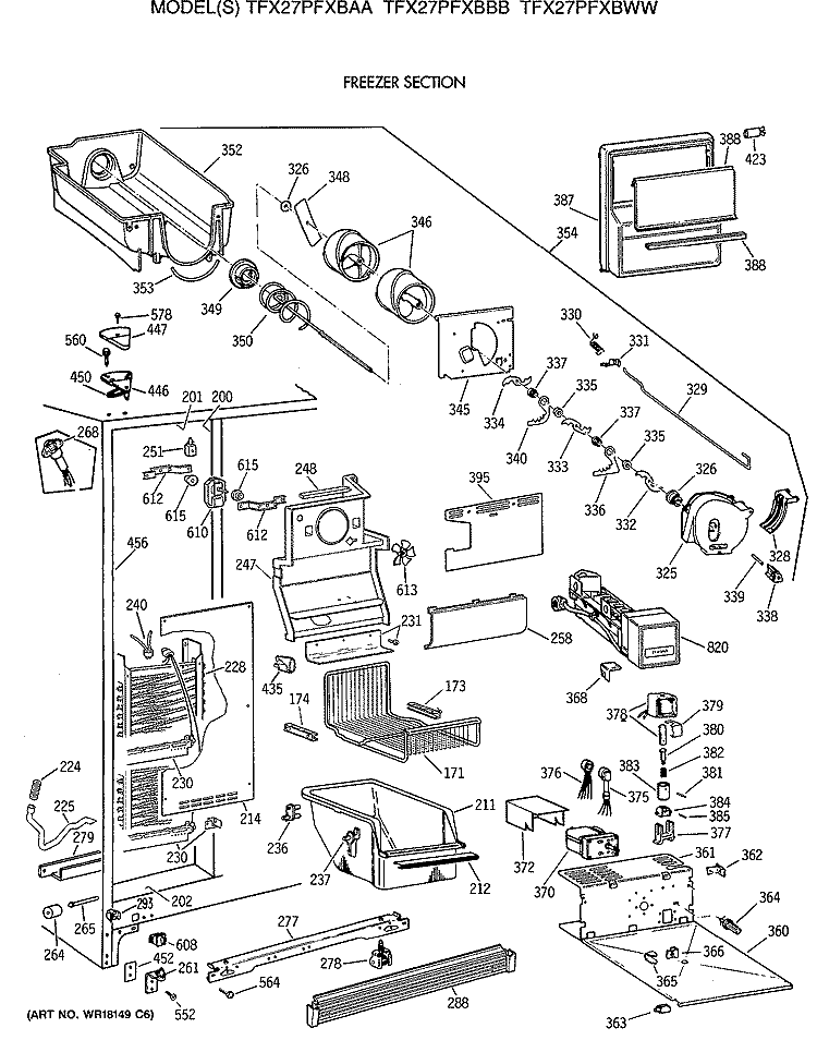 FREEZER SECTION Diagram and Parts List for TFX27PFXBAA  General Electric Refrigerator