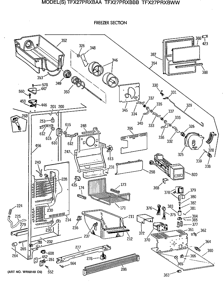FREEZER SECTION Diagram and Parts List for TFX27PRXBBB  General Electric Refrigerator