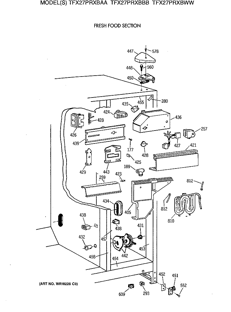 FRESH FOOD SECTION Diagram and Parts List for TFX27PRXBBB  General Electric Refrigerator