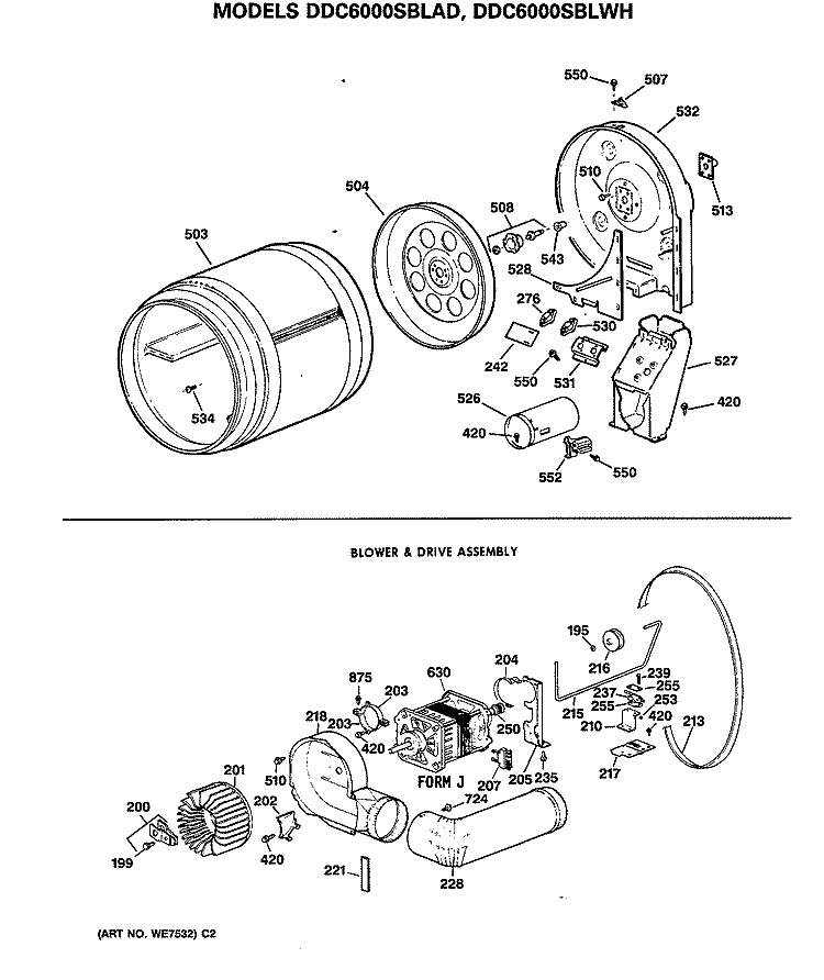 BLOWER & DRIVE ASSEMBLY Diagram and Parts List for DDC6000SBLAD  General Electric Dryer