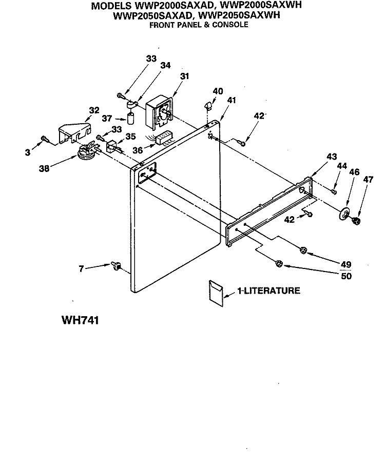 FRONT PANEL & CONSOLE Diagram and Parts List for WWP2000SAXAD  General Electric Washer