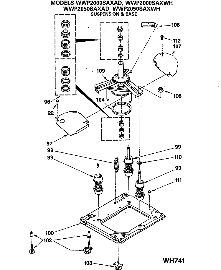 SUSPENSION & BASE Diagram and Parts List for WWP2000SAXAD  General Electric Washer
