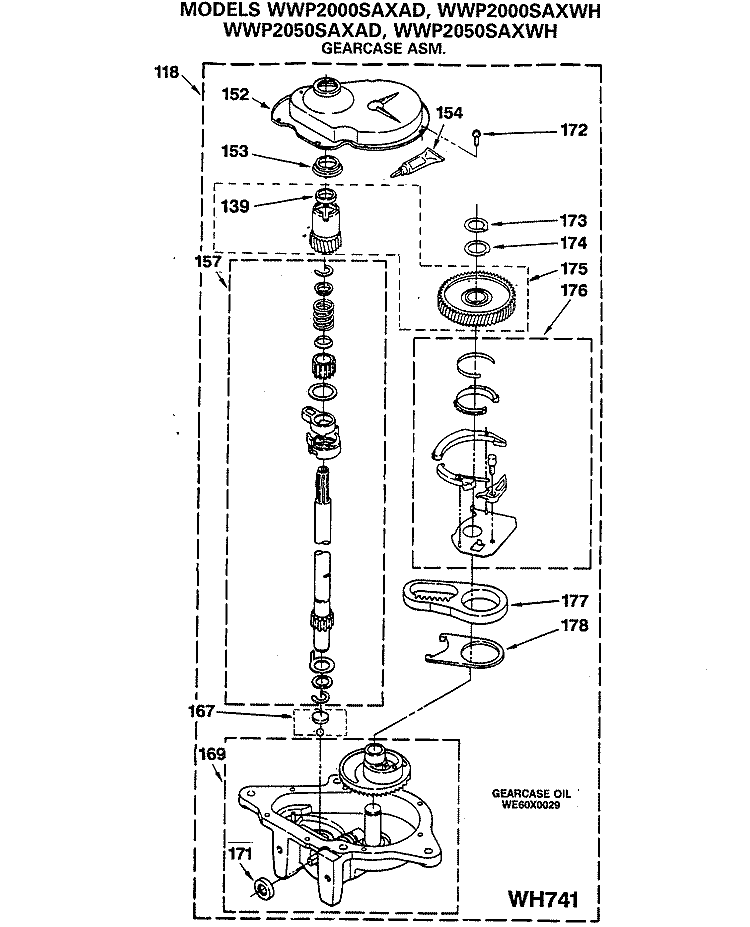 GEARCASE ASM. Diagram and Parts List for WWP2000SAXAD  General Electric Washer