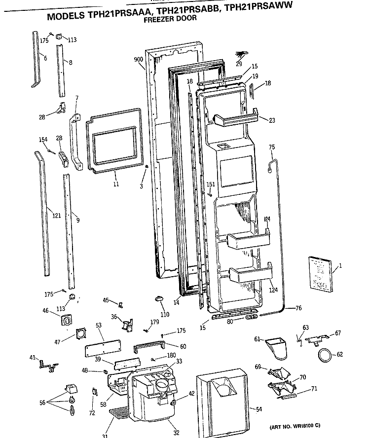 FREEZER DOOR Diagram and Parts List for TPH21PRSAAA  General Electric Refrigerator