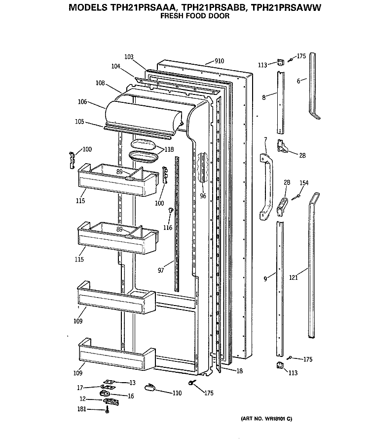 FRESH FOOD DOOR Diagram and Parts List for TPH21PRSAAA  General Electric Refrigerator