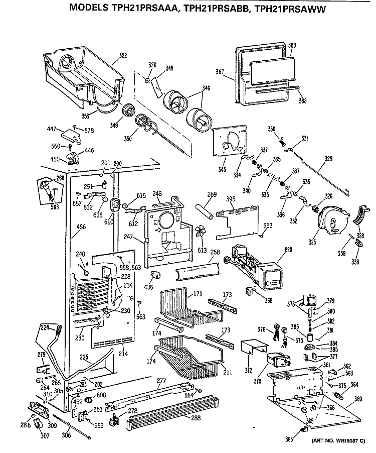 Section Diagram and Parts List for TPH21PRSAAA  General Electric Refrigerator