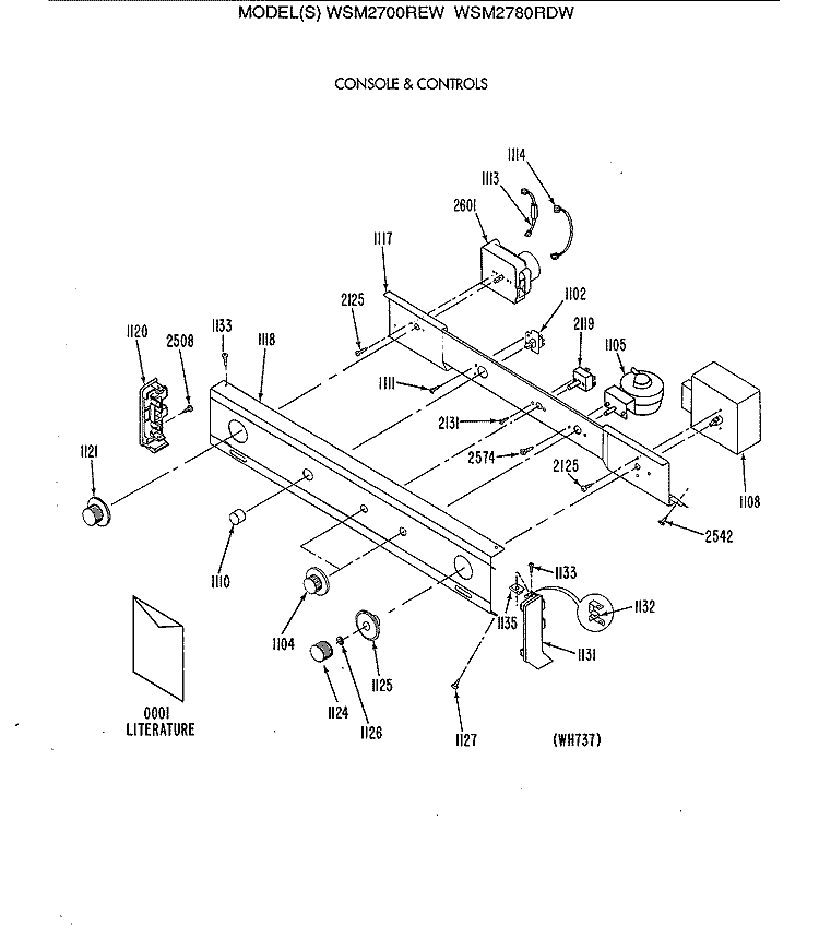 CONSOLE & CONTROLS Diagram and Parts List for WSM2700REW  General Electric Washer Dryer Combo
