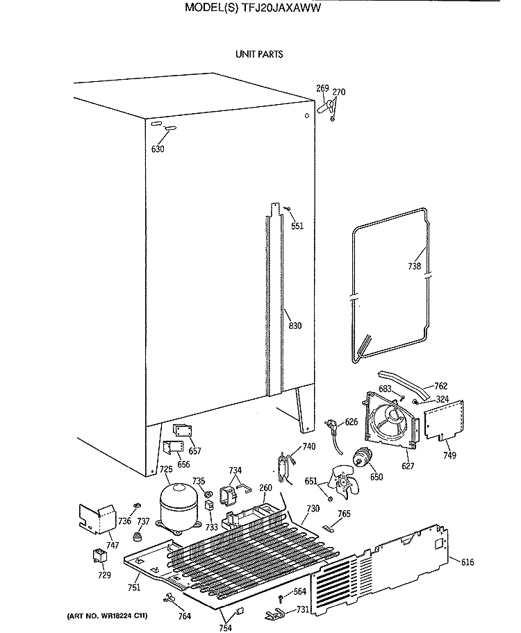 UNIT PARTS Diagram and Parts List for TFJ20JAXAWW  General Electric Refrigerator