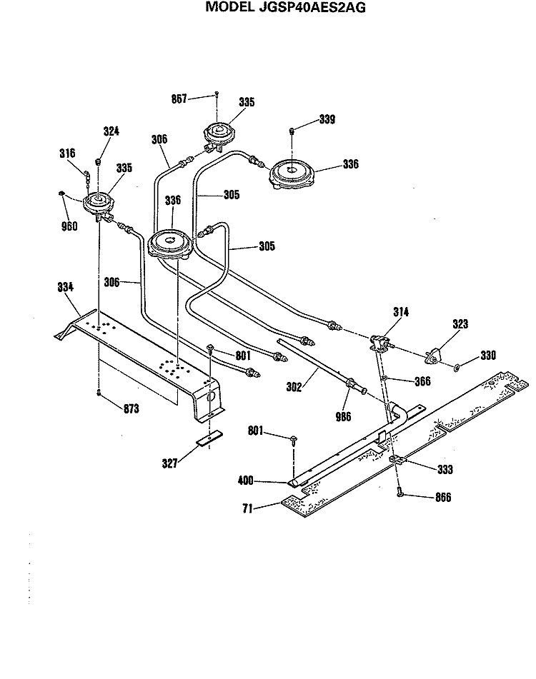 Section Diagram and Parts List for JGSP40AES2AG  General Electric Range