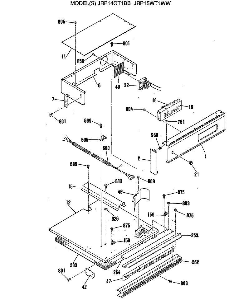 Section Diagram and Parts List for JRP15WT1WW  General Electric Wall Oven