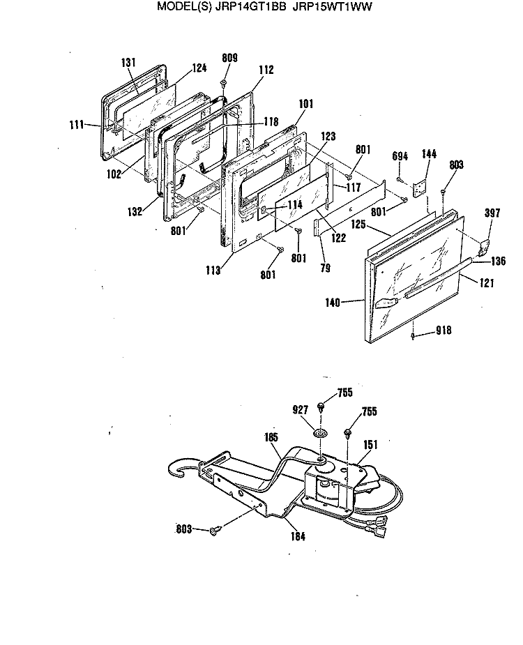 Section Diagram and Parts List for JRP15WT1WW  General Electric Wall Oven