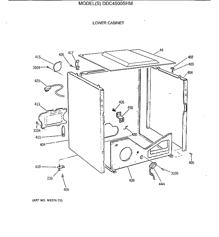 LOWER CABINET Diagram and Parts List for DDC4500SHM  General Electric Dryer