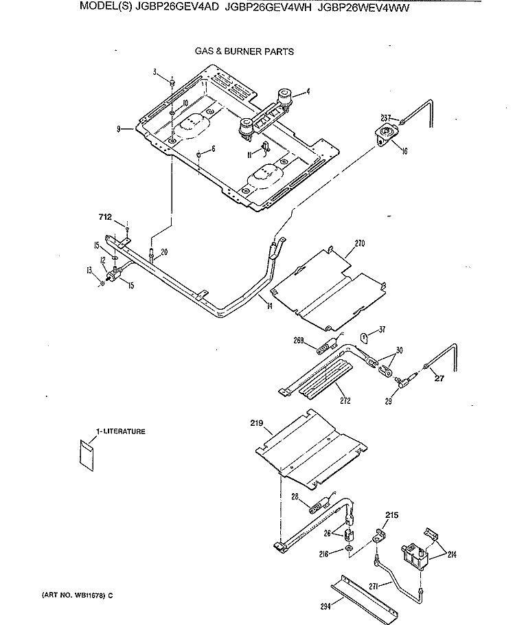 GAS & BURNER PARTS Diagram and Parts List for JGBP26GEV4AD  General Electric Range