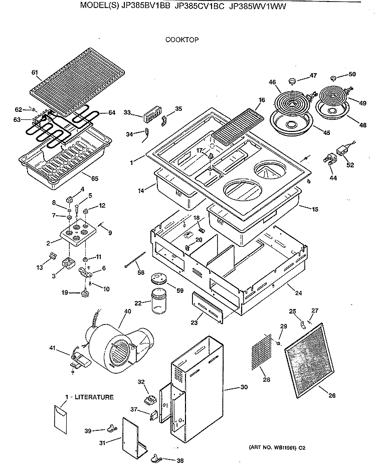 COOKTOP Diagram and Parts List for JP385BV1BB  General Electric Cooktop